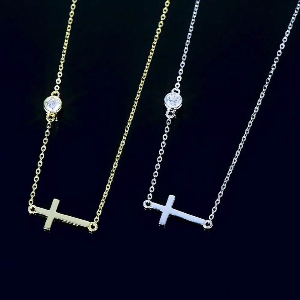 Elegant Cross Moissanite Necklace in 925 Sterling Silver with 18K Gold-Plating, 0.3 Ct - Store 42