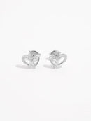 Elegant 925 Sterling Silver Heart Earrings with Inlaid Zircon - Platinum Plated - Store 42