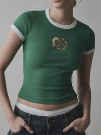 Trendsi Graphic Round Neck Short Sleeve T-Shirt - Slightly Stretchy, Opaque Fabric, 95% Polyester - Store 42