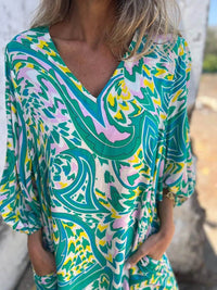 Full Size Printed V-Neck Dress with Pockets Plus Size - Store 42