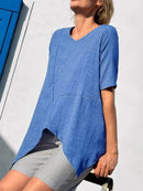 Stylish Asymmetrical Hem Relaxed Fit T-Shirt with Button Detail - 100% Polyester - Store 42