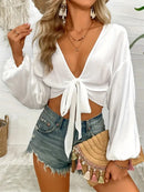Tied V-Neck Cropped Cover-Up