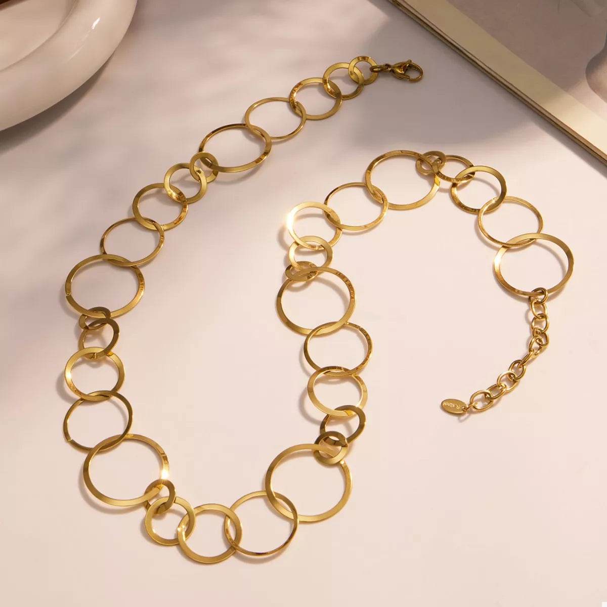18K Gold-Plated Stainless Steel Chain Link Statement Necklace - 20.5 Inch Adjustable Length - Store 42