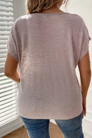 Plus Size Decorative Button Round Neck Short Sleeve T-Shirt - Store 42