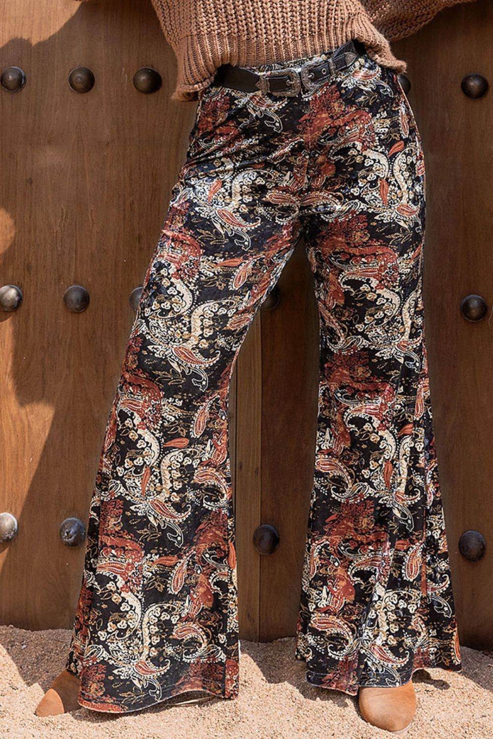 Bohemian Plus Size Printed Wide Leg Maxi Pants for Beach & Tropical Styles