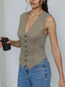 Plaid Button Down Vest Mocha