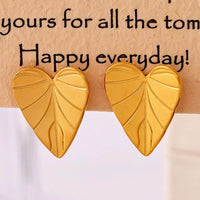 Elegant 18K Gold-Plated Stainless Steel Heart Leaf Stud Earrings - Unique Design & Lightweight - Store 42