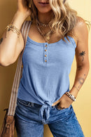 Full Size Casual Ribbed Button-Front Tie-Hem Tank Top Plus Size Light Blue
