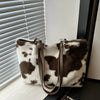 Large Cow Print Furry Tote Bag - Stylish Faux Fur, PU Leather, and Polyester Material - Store 42