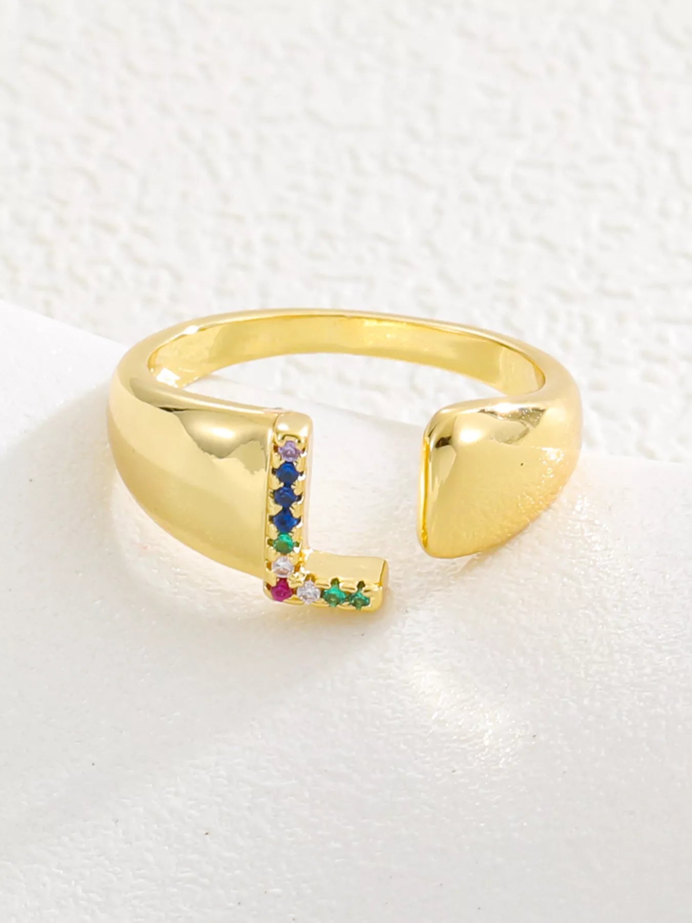 18K Gold-Plated Zircon Letter Ring L onesize