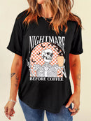 Halloween Skull Checkerboard Graphic Round Neck Tee - Store 42