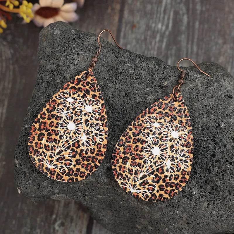 Leopard Print Teardrop Earrings - Stylish PU Leather, Lightweight 3-Inch Design by Trendsi - Store 42