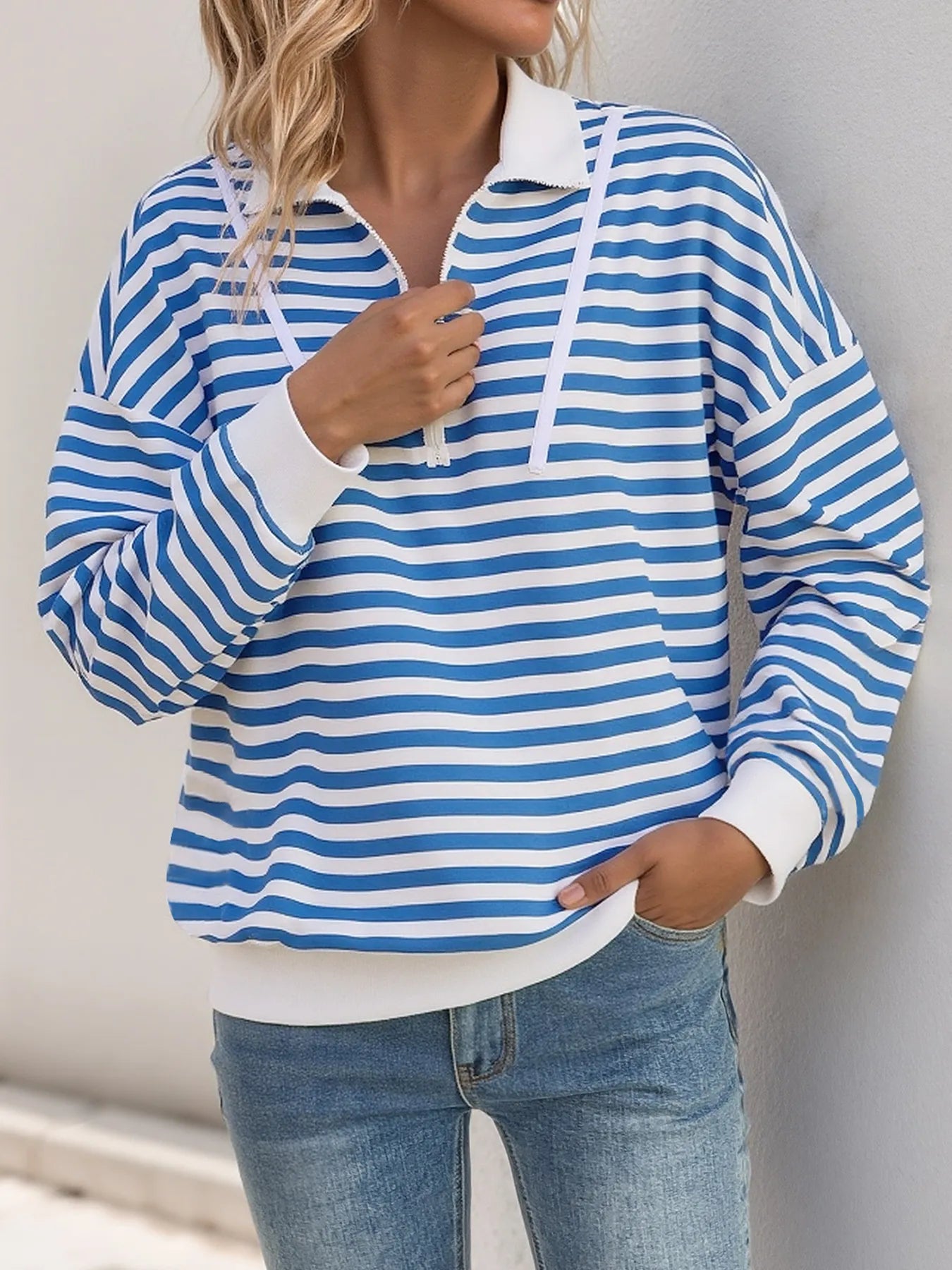 Striped Quarter Zip Long Sleeve Hoodie