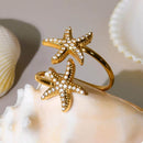 18K Gold-Plated Stainless Steel Zircon Starfish Ring - Store 42