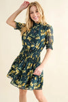 And The Why Floral Print Smocked Waist Mini Dress Hunter Green