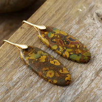 Elegant Natural Stone Copper Dangle Earrings with Unique Patterns | 14K Gold-Plated - Store 42