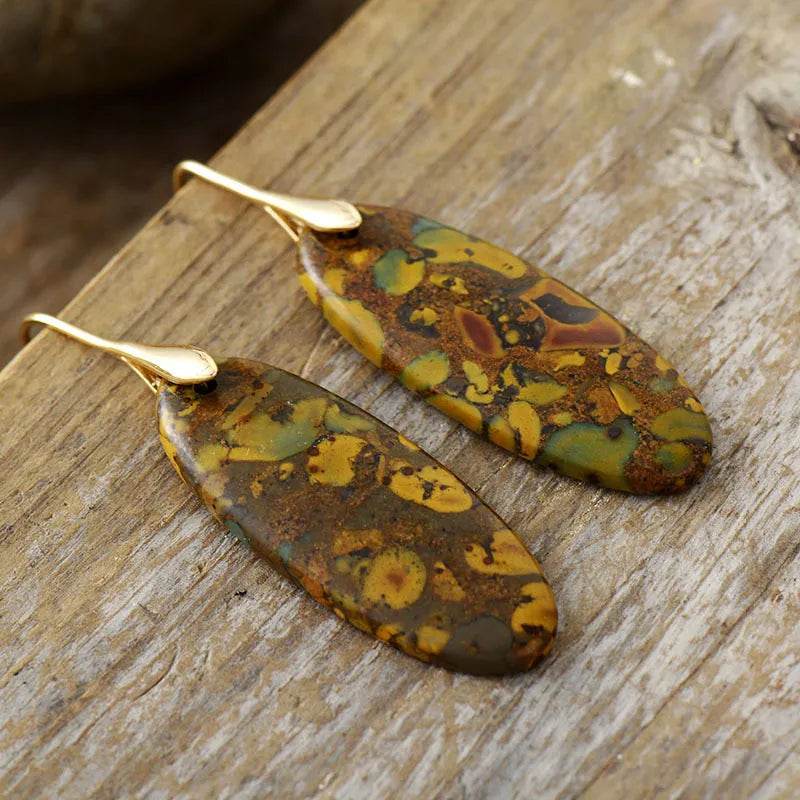 Elegant Natural Stone Copper Dangle Earrings with Unique Patterns | 14K Gold-Plated - Store 42