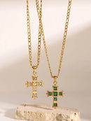 18K Gold-Plated Stainless Steel Zircon Cross Pendant Necklace - Elegant Christian Jewelry - Store 42