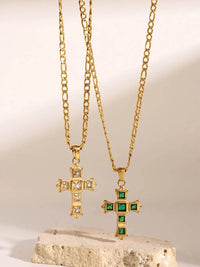 18K Gold-Plated Stainless Steel Zircon Cross Pendant Necklace - Elegant Christian Jewelry - Store 42