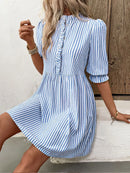 Striped Half Sleeve Mini Shirt Dress