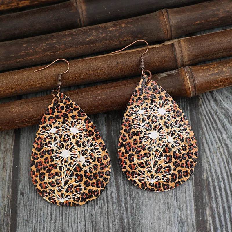 Leopard Print Teardrop Earrings - Stylish PU Leather, Lightweight 3-Inch Design by Trendsi - Store 42