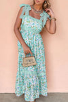Lace Detail Square Neck Floral Dress Turquoise