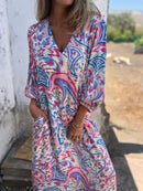 Full Size Printed V-Neck Dress with Pockets Plus Size - Store 42