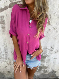 Full Size Casual Button Down Short Sleeve Loose Shirt Plus Size - Store 42