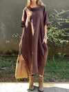 Full Size Casual Loose Fit Round Neck Midi Dress Plus Size - Store 42