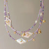 Freshwater Pearl Star Moon Beaded Necklace Lavender One Size