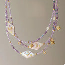 Freshwater Pearl Star Moon Beaded Necklace Lavender One Size
