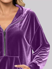 Full Size Half Zip Kangaroo Pocket Hoodie Plus Size - Store 42