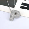 Copper Inlaid Zircon Letter Pendant Necklace Style P One Size