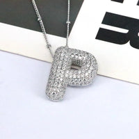 Copper Inlaid Zircon Letter Pendant Necklace Style P One Size