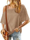 Trendsi Asymmetrical Neck Half Sleeve T-Shirt - Slightly Stretchy, 95% Polyester, 5% Spandex - Store 42