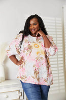 Double Take Floral Round Neck Three-Quarter Sleeve Top - Store 42