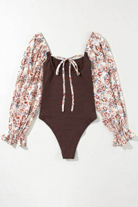 Scoop Neck Printed Flounce Sleeve Bodysuit - Store 42