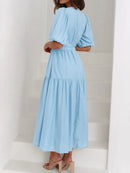 V-Neck Puff Sleeve Midi Dress