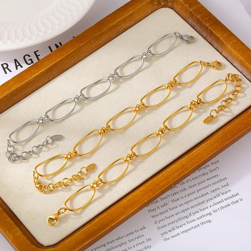 Stylish 18K Gold-Plated Titanium Steel Chain Bracelet with Extension - 5.9 In Length