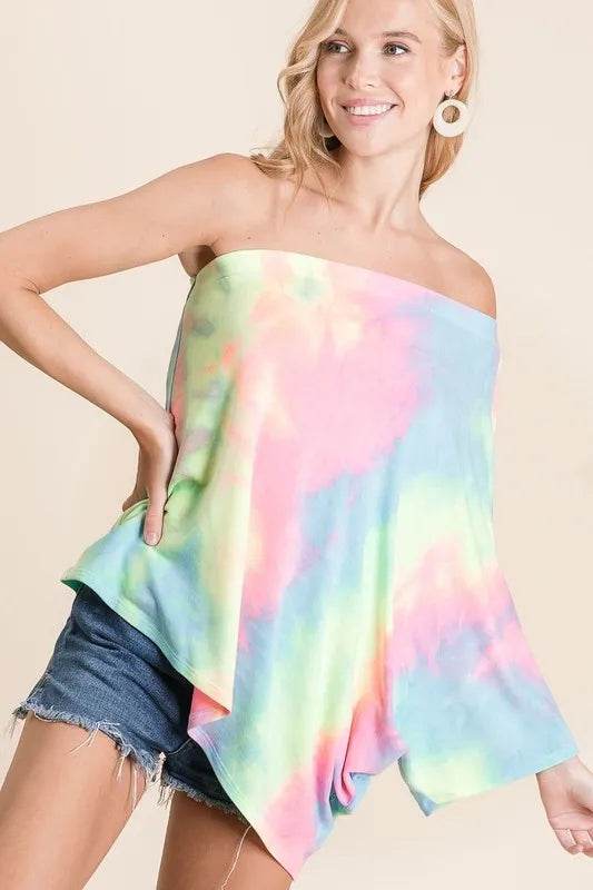 BiBi Tie Dye French Terry One Shoulder Top with Dolman