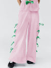Side Tied Plaid Pants Blush Pink