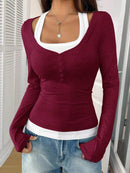 Scoop Neck Long Sleeve T-Shirt - Slightly Stretchy, 95% Polyester for Comfort, Easy Care - Store 42