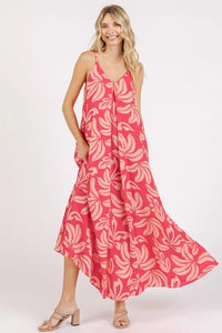 Mittoshop Printed V-Neck Maxi Cami Dress with Pockets Strawberry