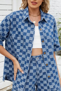 Button Down Checkered Denim Shirt