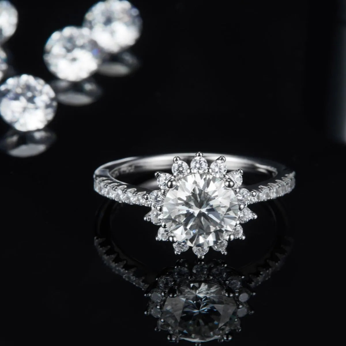 Stunning 2 Carat Moissanite Ring in 925 Sterling Silver with Accent Zircon Stones