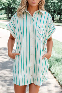St Patricks Striped Wide Short Sleeve Shift Mini Shirt Dress White