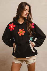 BiBi Patched Hoodie Top BLACK