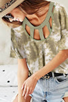 BiBi Tie Dye Print Waffle Top with Contrast Caged Neck - Store 42