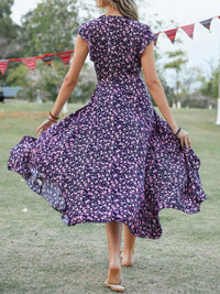 Printed Surplice Ruffle Sleeve Dress