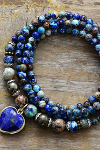 Elegant Imperial Stone Heart Three-Layered Bracelet with Lapis Lazuli - Unique Boho Style - Store 42